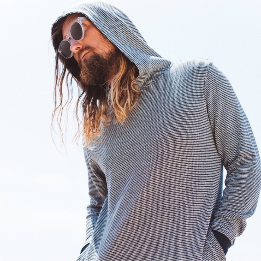 Banks Journal Borderline Fleece Navy Waffle Textured Hoodie Sweatshirt Cotton